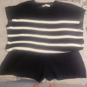 Striped Navy and White Knit Set